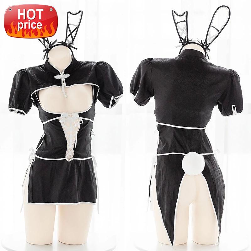 

Kakegurui Love Live Cosplay Anime Halloween Costume for Women Girls Chinese Style Cheongsam Harajuku Maid Outfit Roleplay Black #uo3l, Black;white