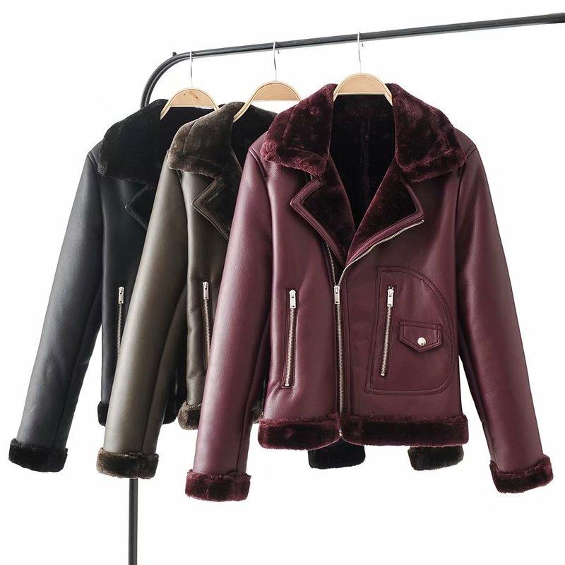 

New In New AM07 ms - 125 European and American wind upset fleece fur leather, Black