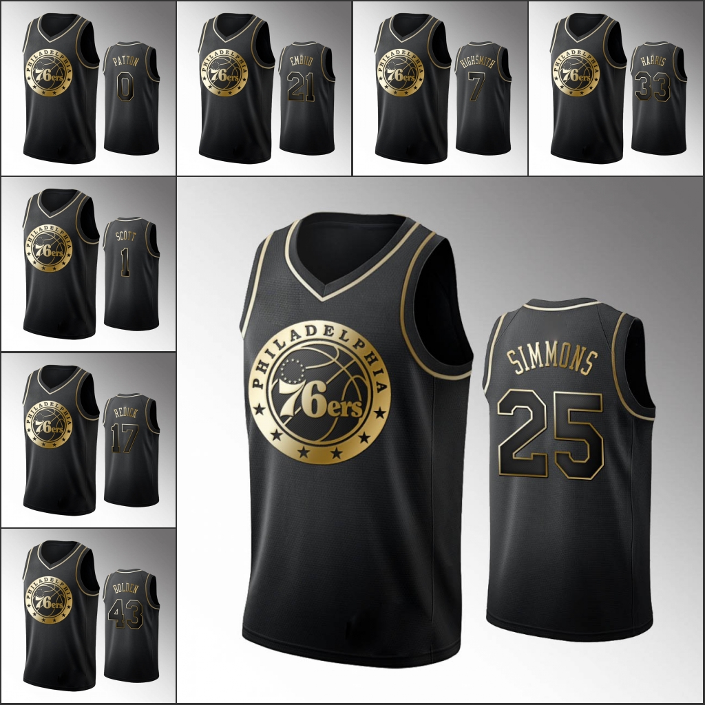 

Philadelphia 76ers Men Ben Simmons Joel Embiid Justin Patton J.J. Redick Tobias Harris Black NBA Golden Edition Jersey