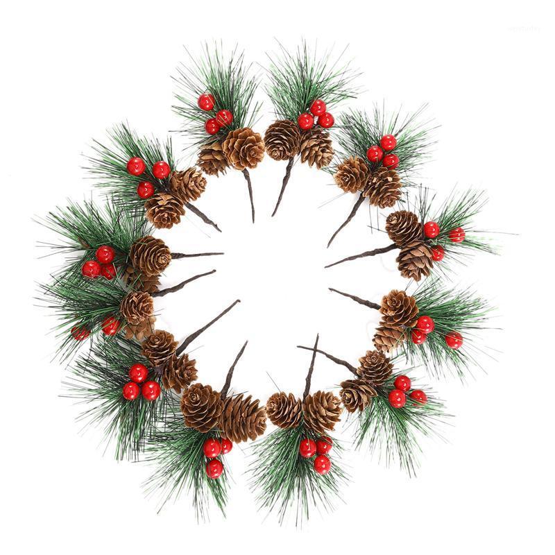 

HOT 12 Pcs Artificial Pine Picks Mini Christmas Red Berries Pine Cones Wedding Garden Christmas Tree Filler Decorations1, Picture color