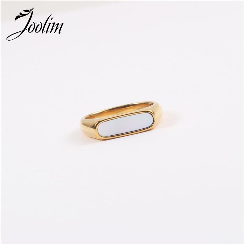 

Joolim High End PVD Plated Black White Shell Rings Stainless Steel Jewelry
