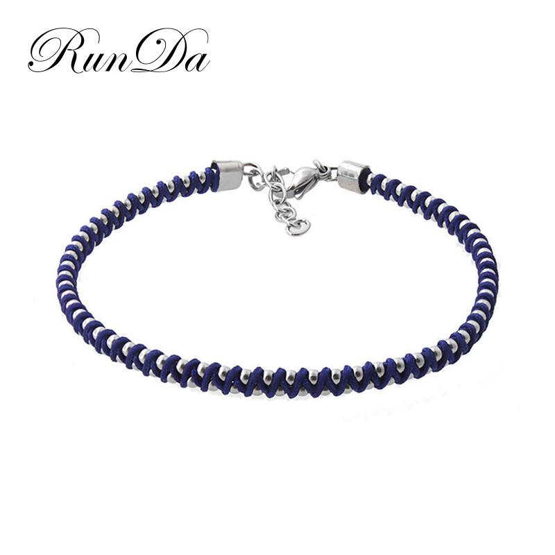 

Runda Fashion Casual Blue Black Braided Rope Chain Adjustable Stainless Steel Handmade Men And Women Simple Beaded