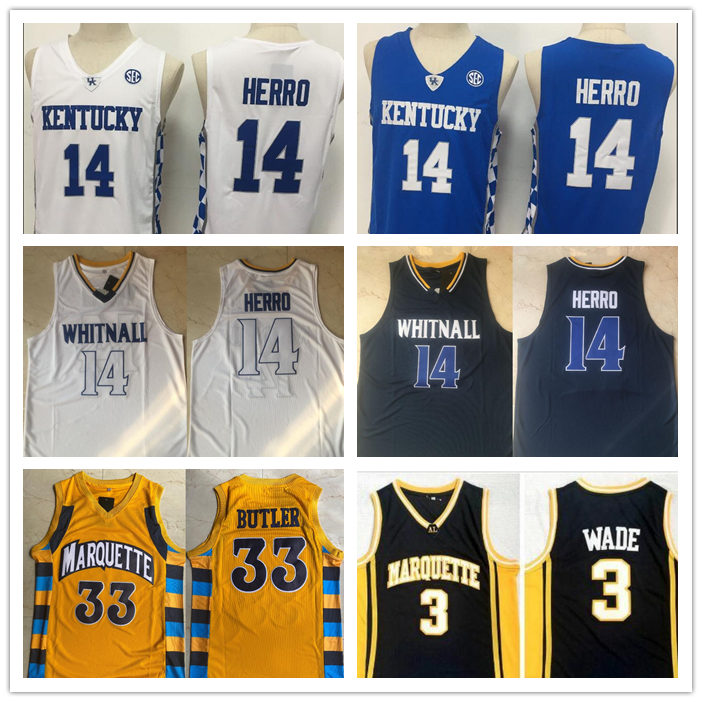 

NCAA Kentucky Wildcats Tyler Herro 14 College jerseys shirts Whitnallstitched MARQUETTE Jimmy Marquette Golden Eagles WADE Butler