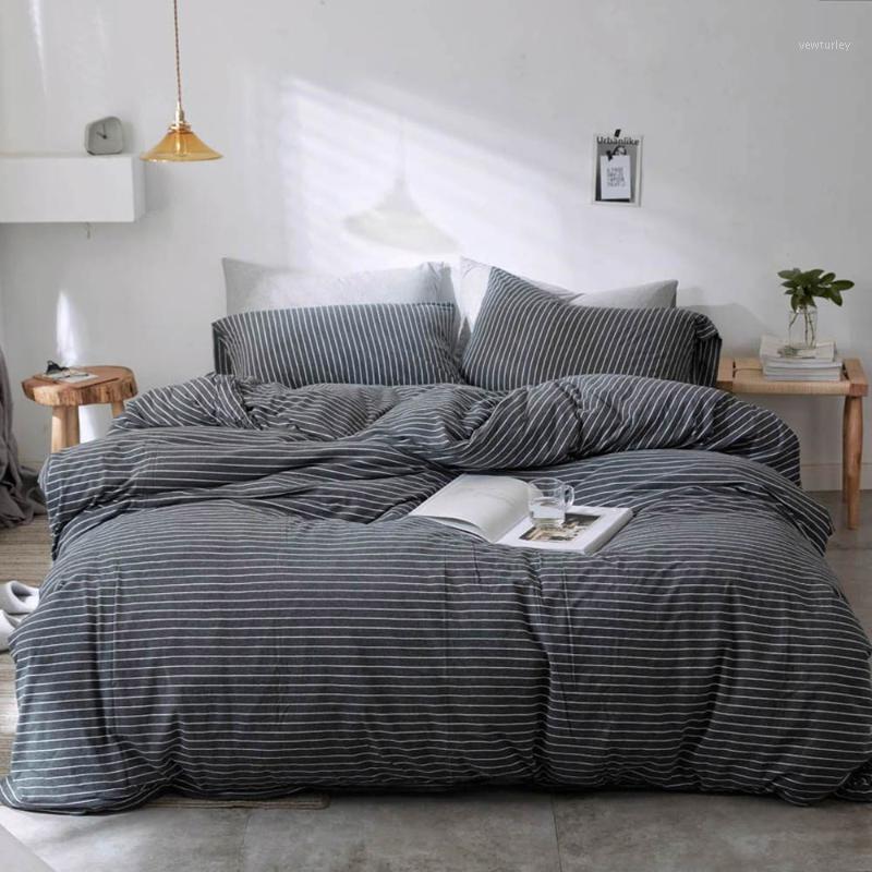 

Papa&Mima Black Stripes Lines Bedlinens Ru Europe  Size Knitted Cotton Soft Warm Fitted Sheet Bedding Duvet Cover Set1, 20205501
