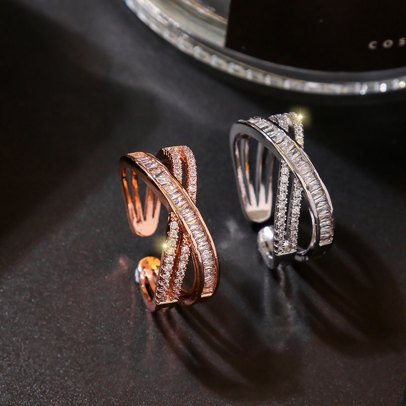 Luxury Design Korean Style Women Handmade Rose Gold Brass Ring Adjustable Gemstone Rings for Sale-image-611389653