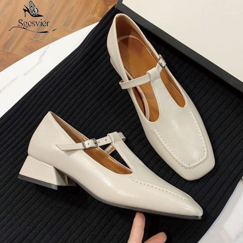 

Sgesvier 2021 Luxury Women Designer T-strap Stylish Punk Chic Goth Shoes Chunky Middle Heels Buckle Strap Woman Pumps Size 32-431, Black