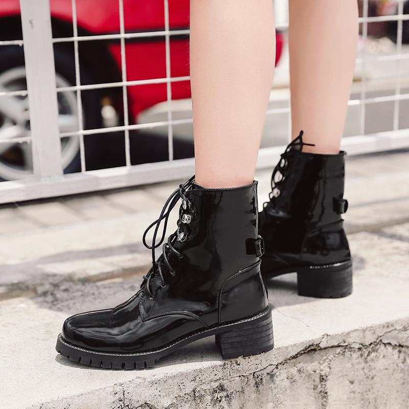 

Motorcycle Boots Women Shoes Punk Platform Thick Heel Ankle Boots Lace Up Lady Short Zip Autumn Winter YMB275, Black