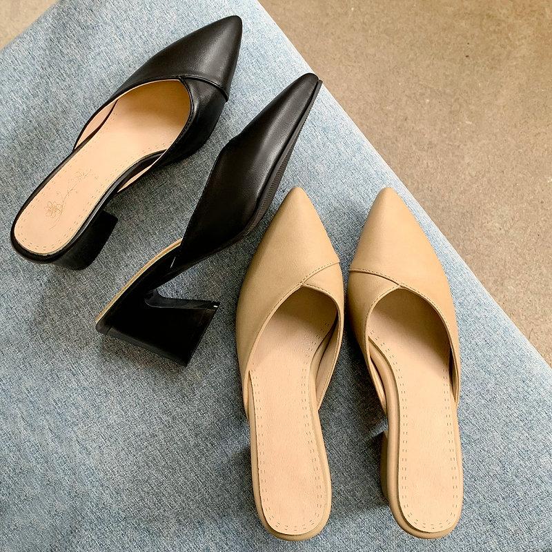 

Sianie Tianie Beige Black High Heels Outdoor Slides Chic Pointed Toe Sexy Female Shoes Womens Slides High Heels Mules Slippers