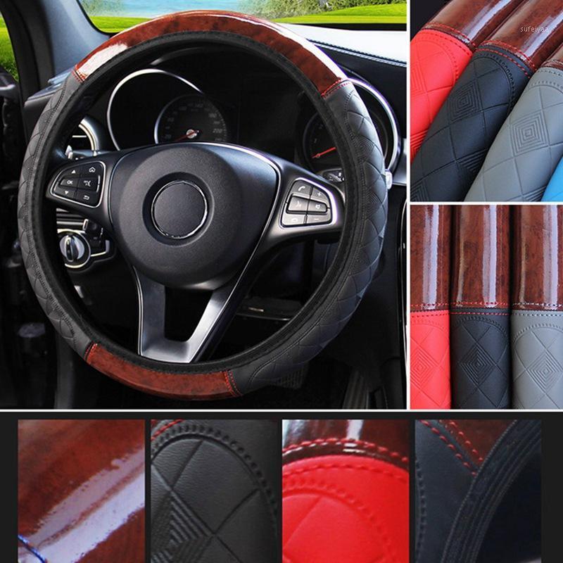 

1 Pc 2020 New Car Steering Wheel Cover Mahogany Leather Embossed Without Elastic Band Grip-Wood Embossed Without Elastic1