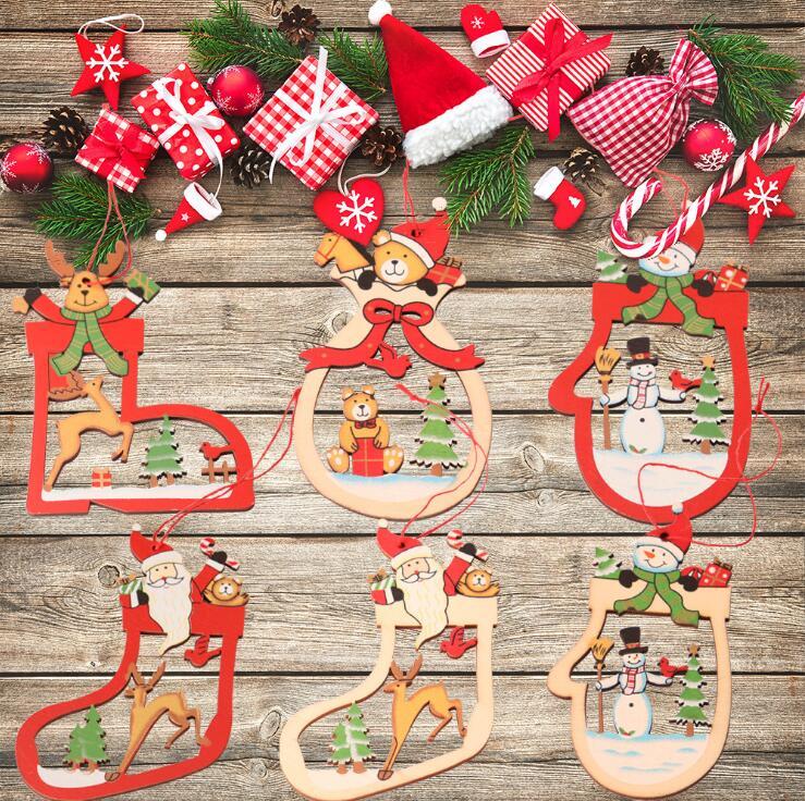 

Xmas Carved Wood Slice Ornament for Christmas Tree Decorations Colorful Creative Pendants Santa Claus Milu Deer Pendant