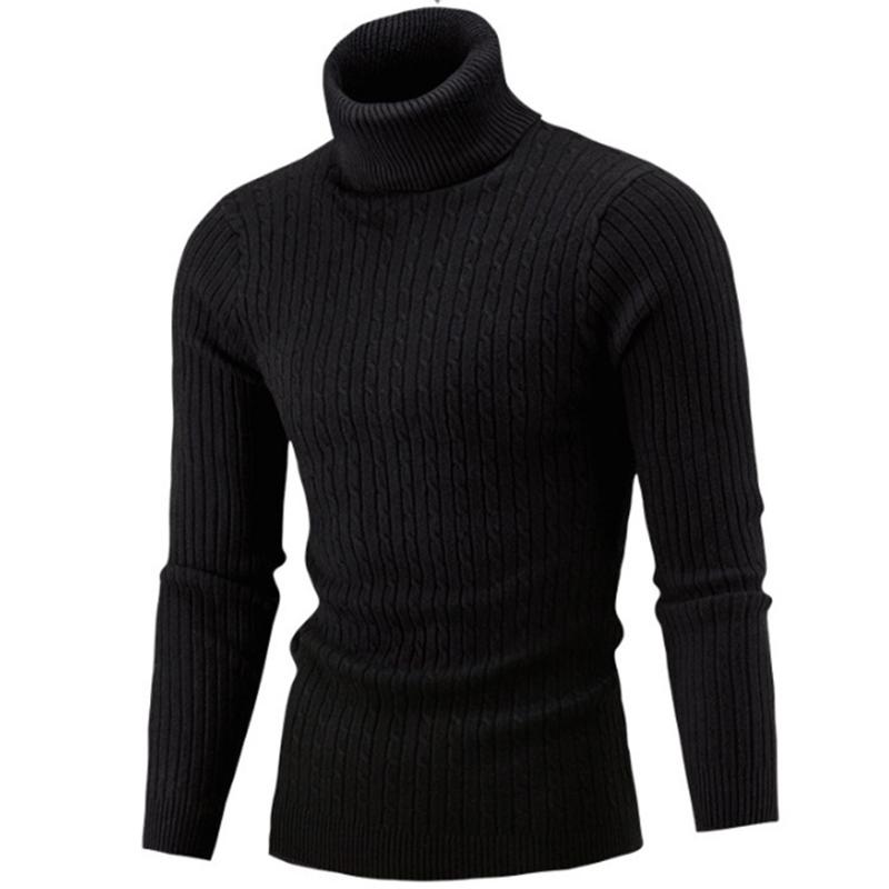 

Nice Winter High Neck Thick Warm Sweater Brand Mens Sweaters Slim Fit Pullover Men Knitwear Male Double Collar -3XL, Black