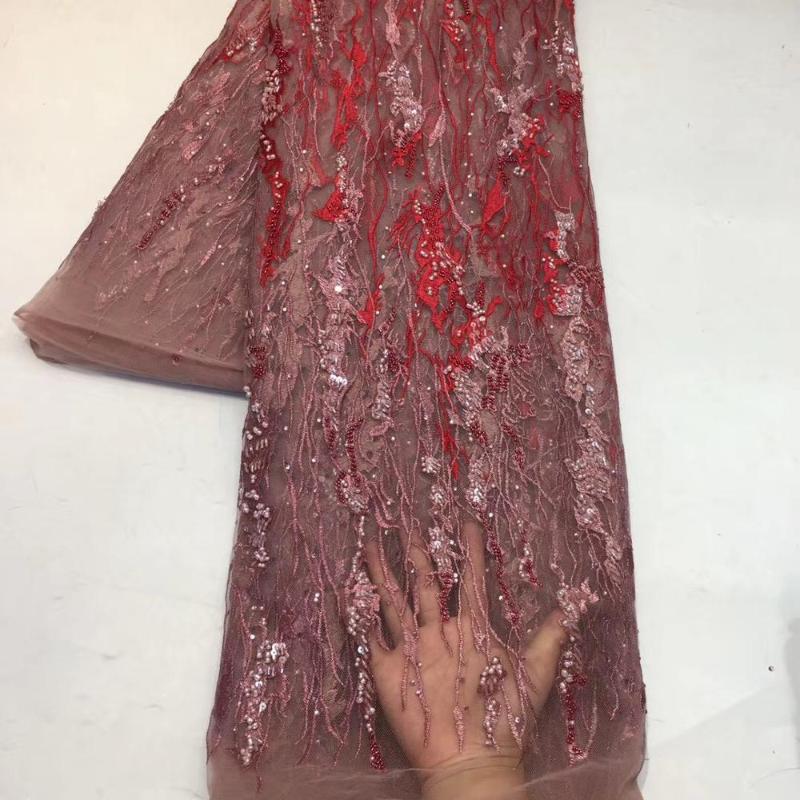 

2020 high-quality sequins flower bead embroidery French tulle lace fabric banquet skirt evening dress design fabric