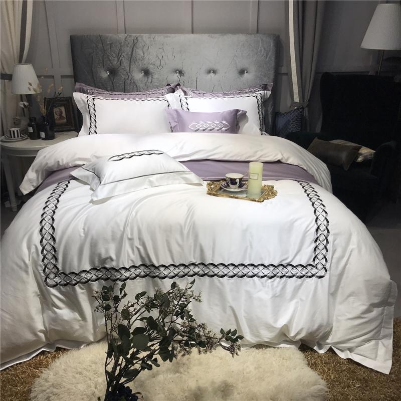 

Top Quality 100S Egyptian Cotton bedding sheets 4 piece home hotel bed linen white purple duvet cover set Queen King spread