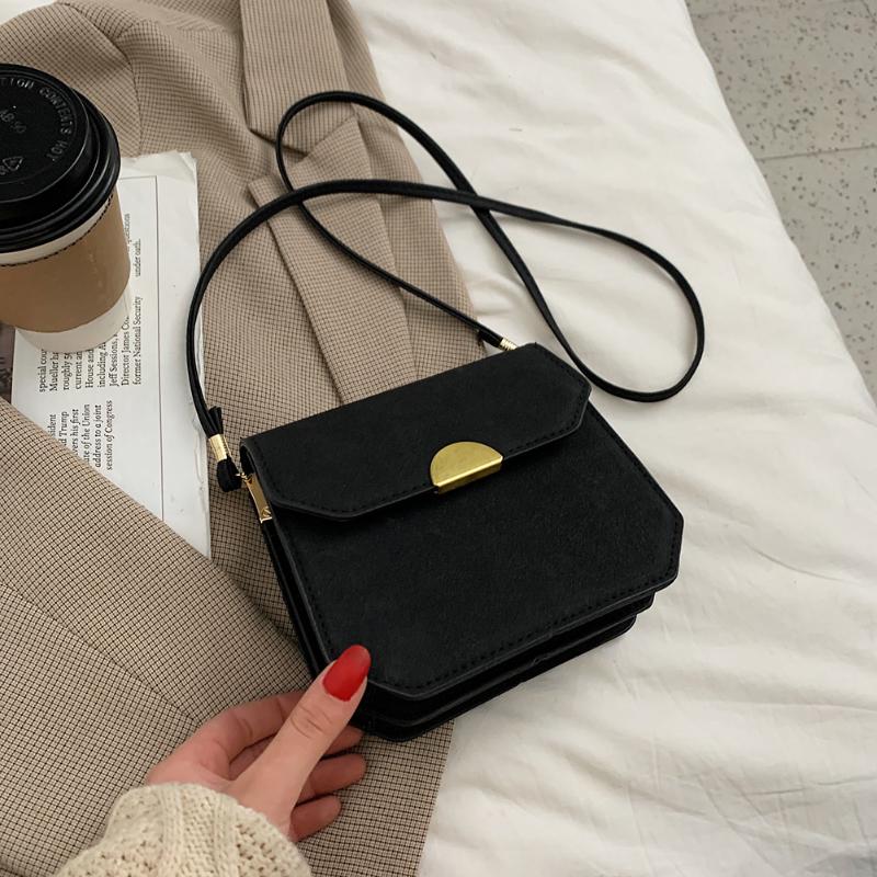 

Fashion Scrub Leather Shoulder Purse Autumn Solid Small Women Messenger Bag, Brown