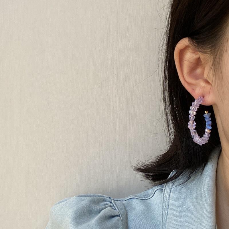 

Retro Korean blue crystal earring elegant round hoop earring for woman fashion Aesthetic accessorie 2020 jewelry