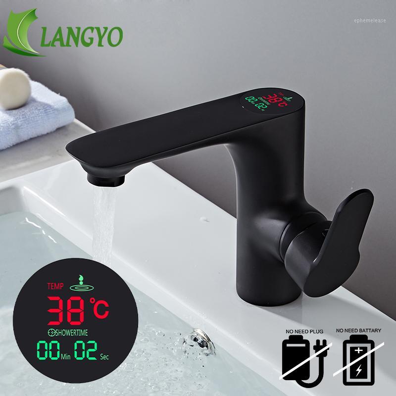 

LANGYO Bathroom LED Digital Basin Faucet Water Power Basin Mixer Brass Chrome Plated Temperate Display Faucet Smart Tap B-30351