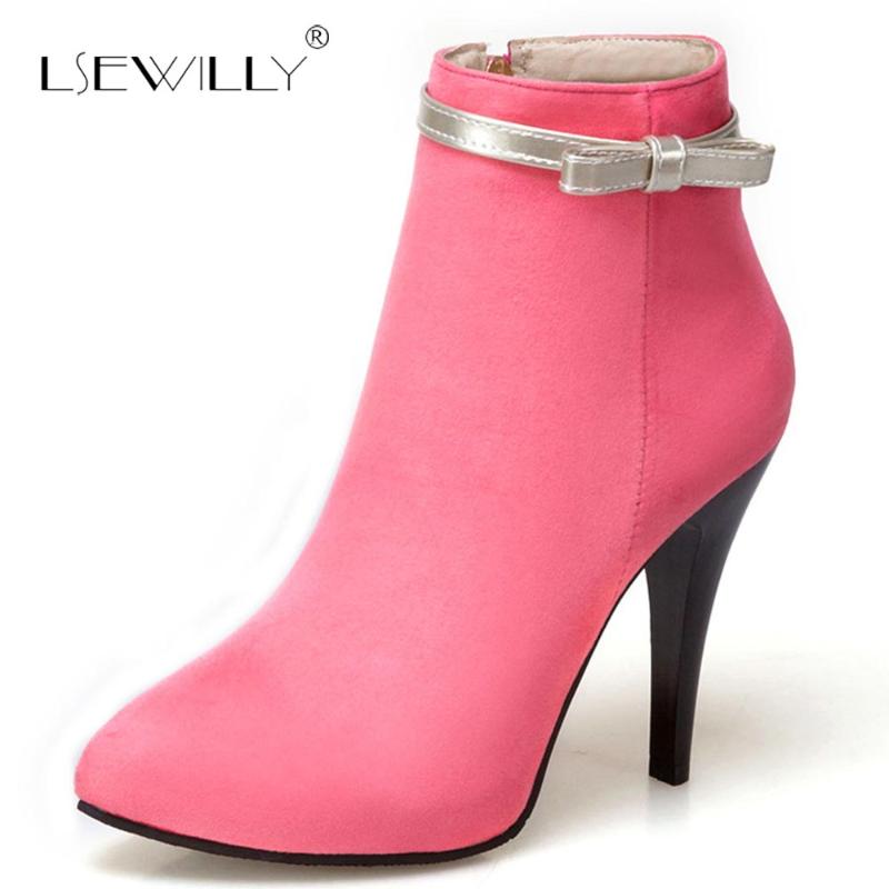 

Lsewilly Ankle Boots Pointed Toe High Heel Zipper Solid Color 2021 Autumn Sexy Women Casual Boots Shoes Bowtie Short Botas S482, Apricot