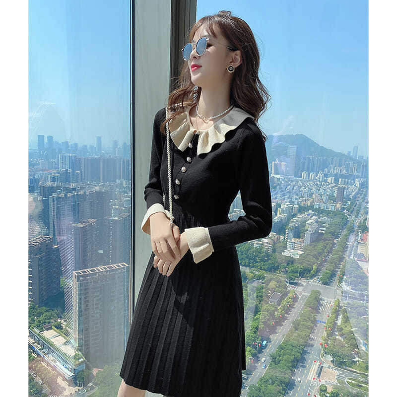 

New Autumn 2021 and winter turtleneck long sleeve female mesh dress thin fashion button outfit y265 VO2V, Heise