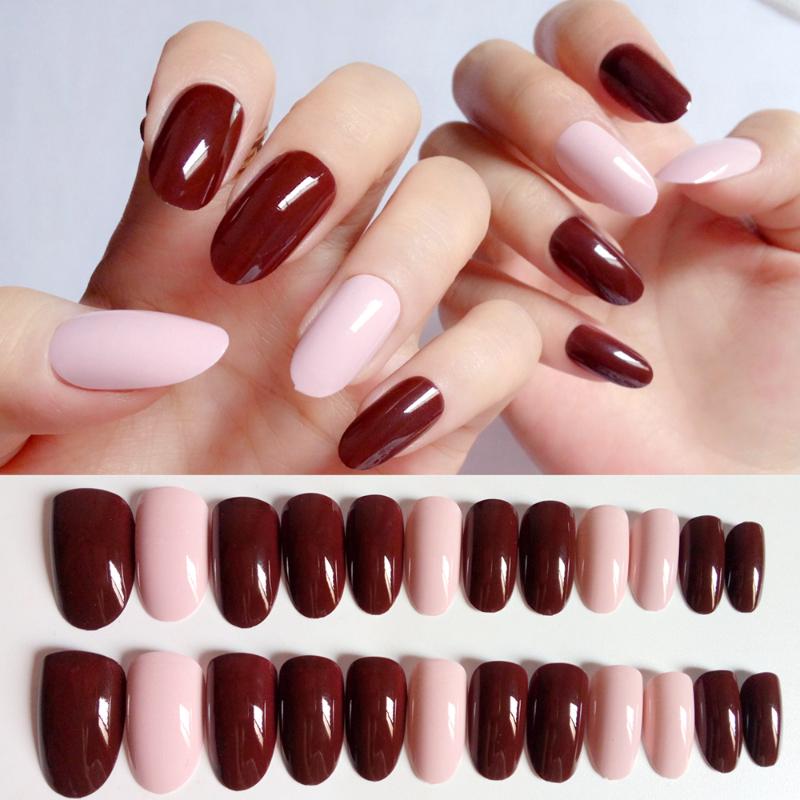 

24Pcs Mex Color Long Artificial Fake Nails Shiny Brown DIY Lady Finger False Nails For Design Salon Tip Manicure Tool, Z173