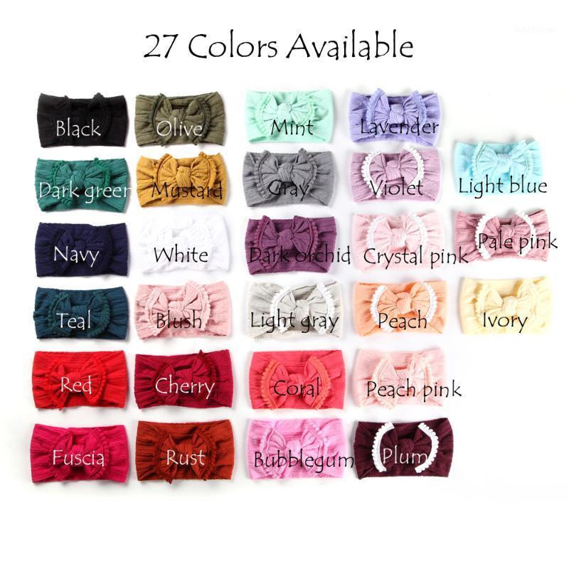 

100 pcs/lot, Wholesale Pom pom Bow Nylon Headbands, Cable Knit Nylon Bow Headwraps, Kids Girls Hair Accessories1, You choose colors