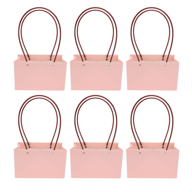 

6pcs Portable Flower Box Waterproof Paper Handy Gift Bag Kraft Flower Handbag
