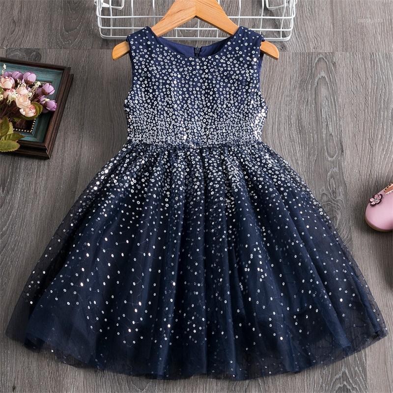 

3 4 5 6 7 8 Years Kids Baby Girls Party Dress Navy Blue Children Clothing Shiny Sequins Princess Pageant Frock Birthday Costume1, 2-1