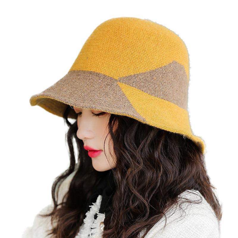 

Korean Winter New Warm Knitted Hat Ladies Korean Color Matching Fashion Wild Temperament Wool Fisherman Hat, Black