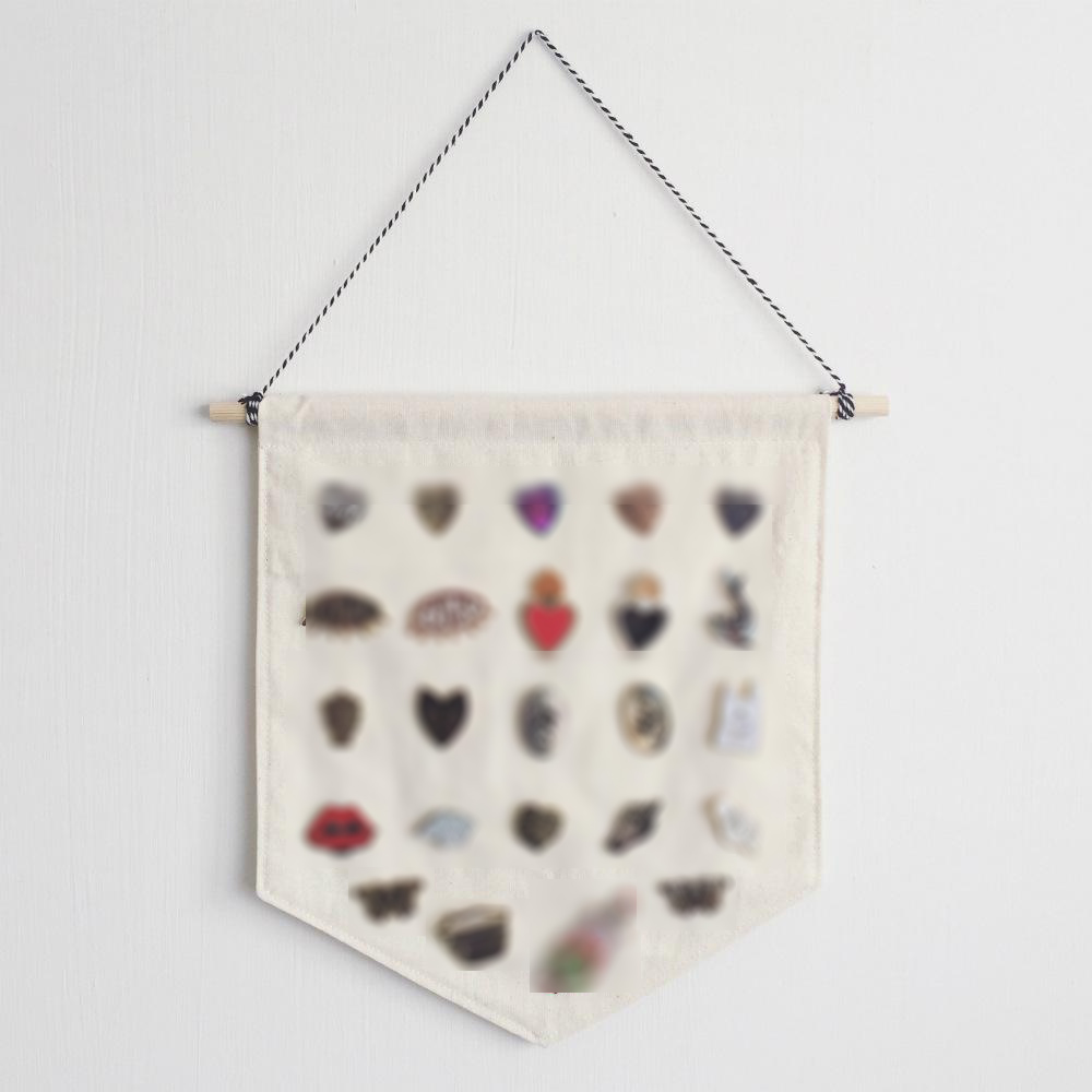 Badge Storage Banner Flags for Kid Room Blank Badges Display Cotton Pin Wall Hanging Pennant Banners White Black Beige Buttons Lable Collections-image-521826628