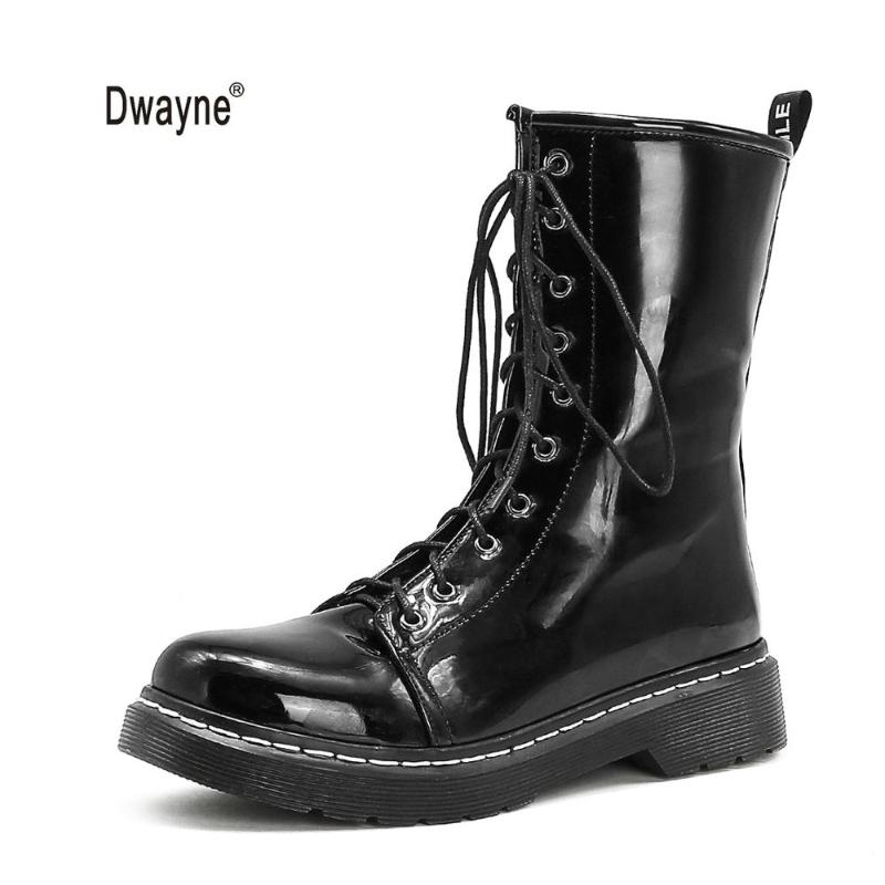 

Mid-calf Boots Women 2020 British Wind Patent Leather Platform Chunky Female Winter Warm Motocyle Shoes 34-43, Apricot