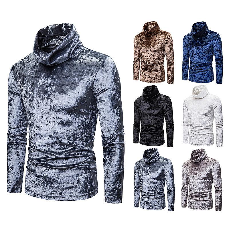 

Men' Velvet Plus Size Warm High-neck Long-sleeved T-shirt Bottom, Black