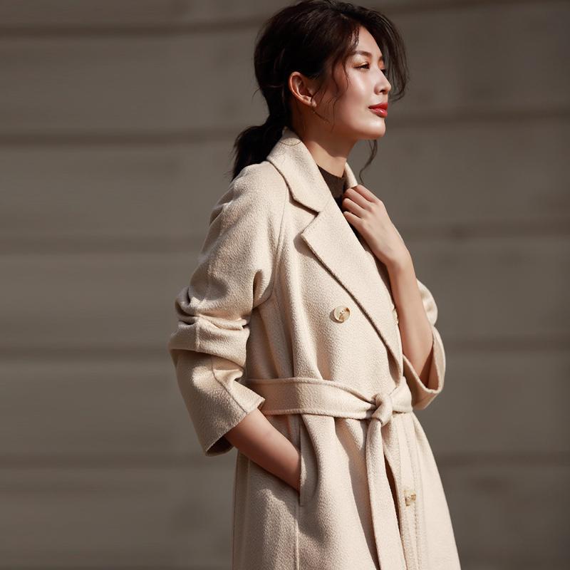 

Winter woman coats 2020 classic double-sided cashmere coat solid color double-breasted woolen coat wavy cashmere female, Beige