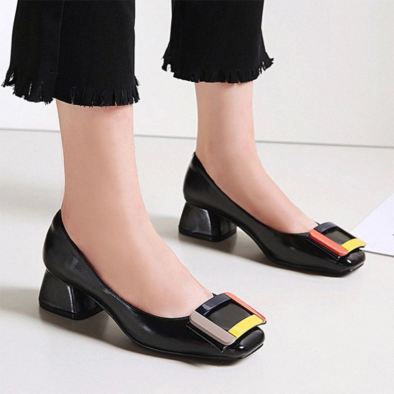 

Women Pumps Woman Elegant 2020 Dress Flock Low Slip On High Heels Heel Female Fashionable Square Toe Solid Ladies shoes #Mi5F