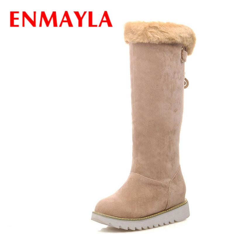 

ENMAYLA Fashion Flock Warm Fur Snow Boots Women Flats Half Boots Winter Shoes Woman Slip-on Platform Black Brown Apricot