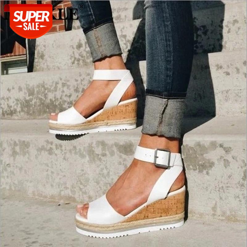 

summer women's pu leather ankle buckle strap sandals woman shoes ladies peep toes slingbacks high heel female casual platform #fj1o, Black