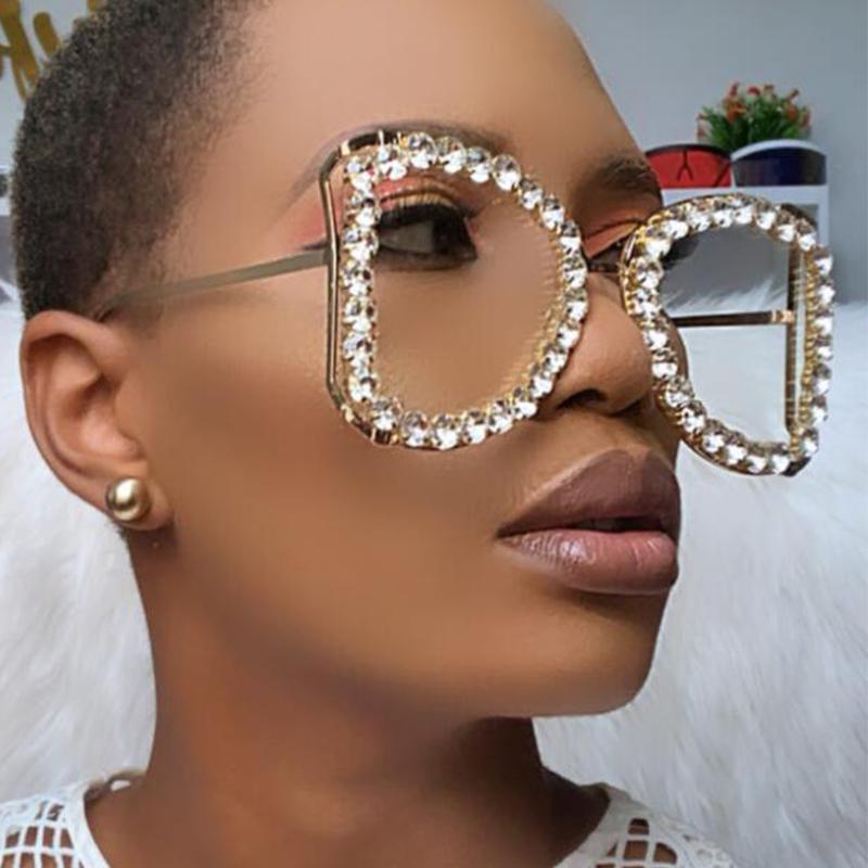 

Sunglasses Vintage Square Glasses Frame Women 2021 Fashion Oversized Diamond Eyewear Men Brand Design Crystal Transparent Eyeglasses Oculos