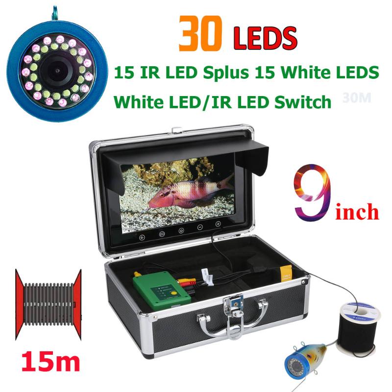 

GAMWATER Double Lamp 30 LEDs 9 Inch 15M 30M 50M 1000TVL Fish Finder Underwater Fishing Camera 15pcs White LEDs + 15pcs IR LED