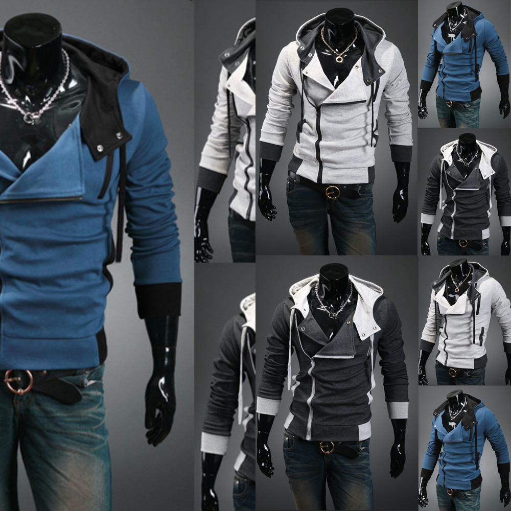 

Coat Fit Woven Nap Mixed Colors Korean-style Men Oblique Slim Placket Plus-sized Assassin's Creed Hoodie, Black