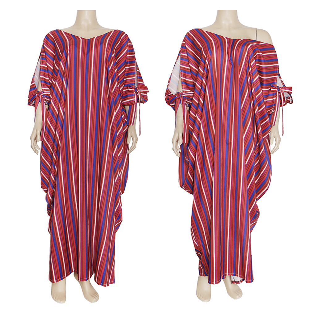 

African Stripes Print Dresses For Women Big Size Long Dress Bazin Riche Dashiki Robe Muslim Fashion Abaya Ladies Clothes, Black;gray