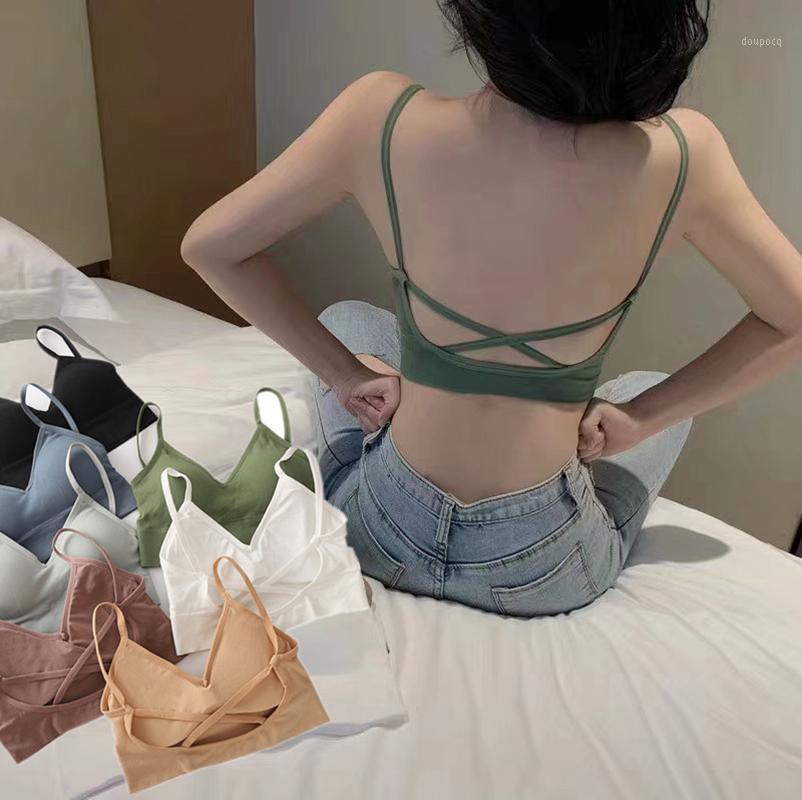 

Sexy Sports Bra Top for Fitness Women Push Up Cross Straps Yoga Running Gym Femme Active Wear Padded Underwear Crop Tops Female1, Champagne