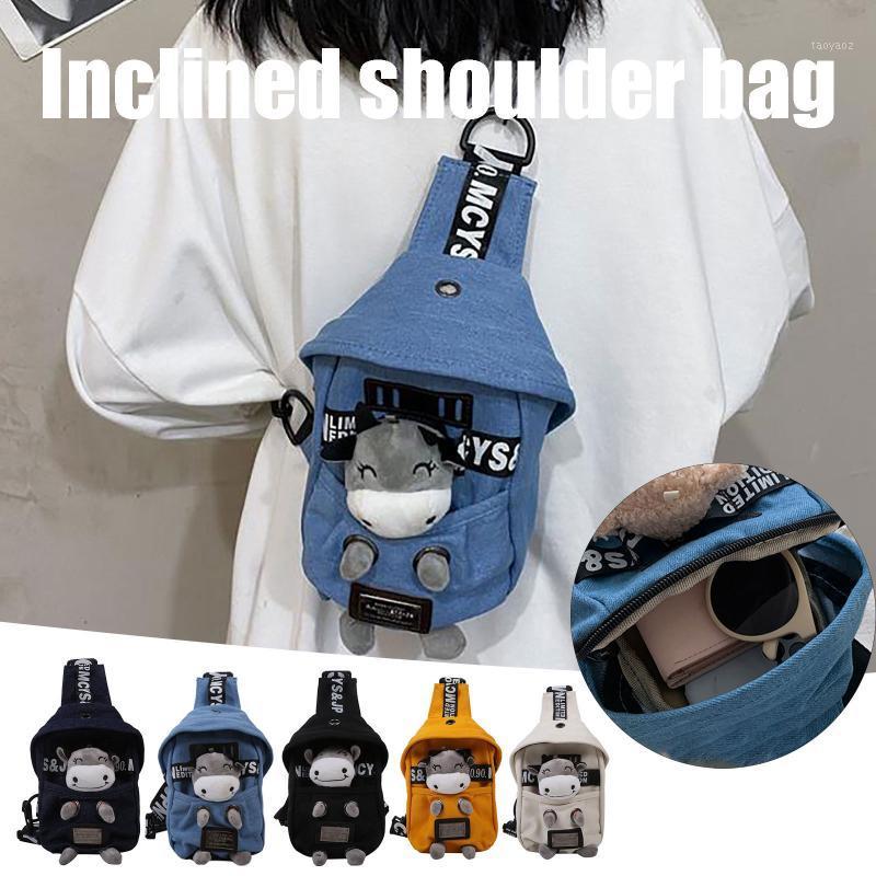 

Fashion Cute Crossbody Bag Cartoon Animal Cow Doll Chest Bag Canvas Shoulder Waist Messenger Pouch Phone Chest Bag#g31, Blue
