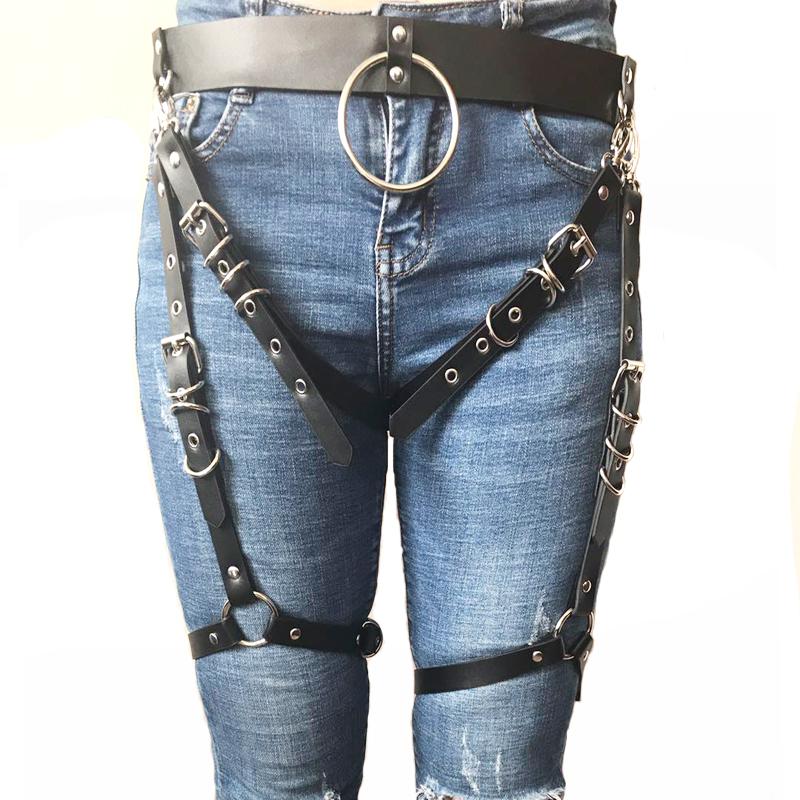 

Belts 2021 Personality Gothic Sexy Belt Faux Leather Body Bondage Corset Female Harness Waist Leg Ring Straps Accessory, Black