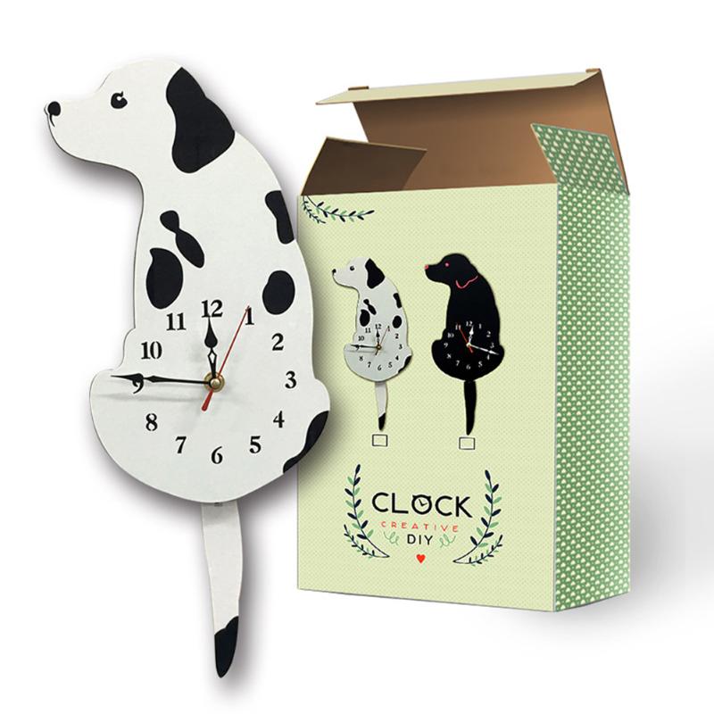 

White/Black Wagging Tail Cat Dog Design Wall Clock Kids Bedroom Wall Decoration Unique Gift Creative Cartoon Mute DIY Clock