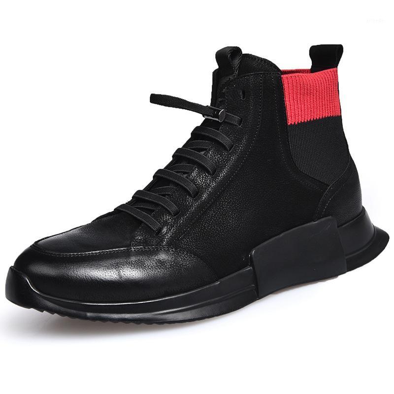 

Winter Fleece Lining Mens Shoes High Top Thick Platform Lace Up Ankle Boots Patchwork Genuine Leather Man Casual Footwear1, Normal