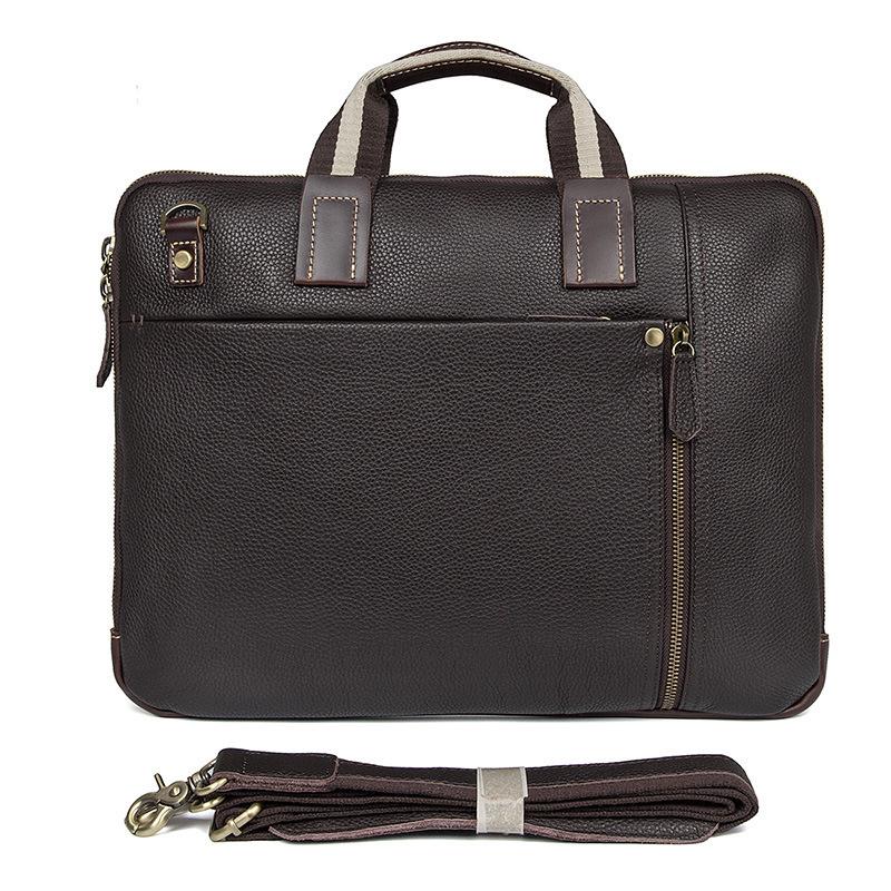 

Top Quality Men Bag Briefcase Genuine Leather Male Handbag Tote Men Laptop Briefcase Leather Shoulder Bags Business Traval Bag, Coffee