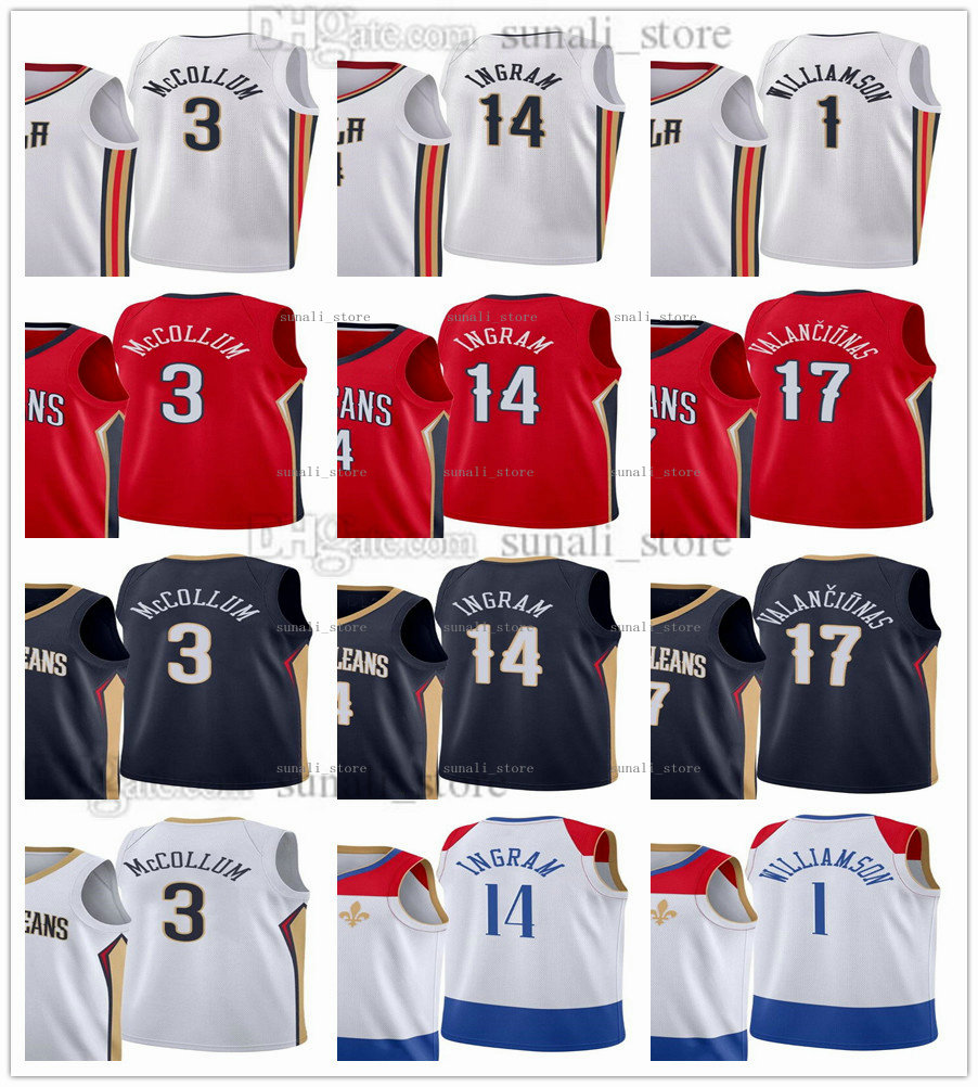 

2022 Basketball Zion CJ 3 McCollum Jerseys 1 Williamson Brandon Ingram 14 Jonas Valanciunas 17 City White Red Navy Blue Edition Men Women Kids Youth