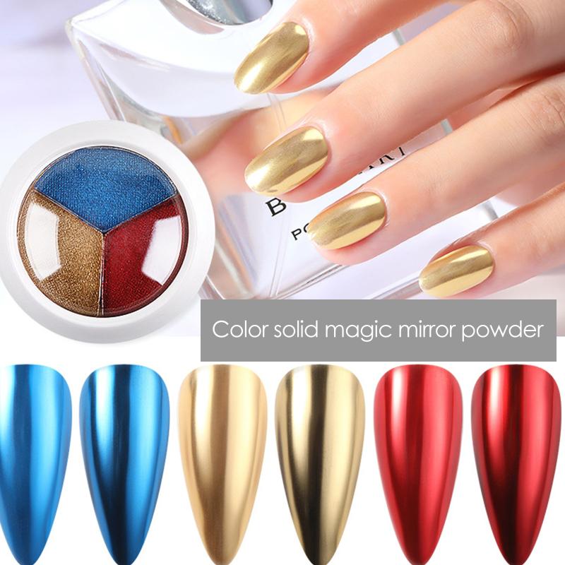 

1 Box Solid Three Mixed Colors Magic Mirror Nail Powder Platter Holographic Laser TitaniumGlitter For Nail Art Accessories