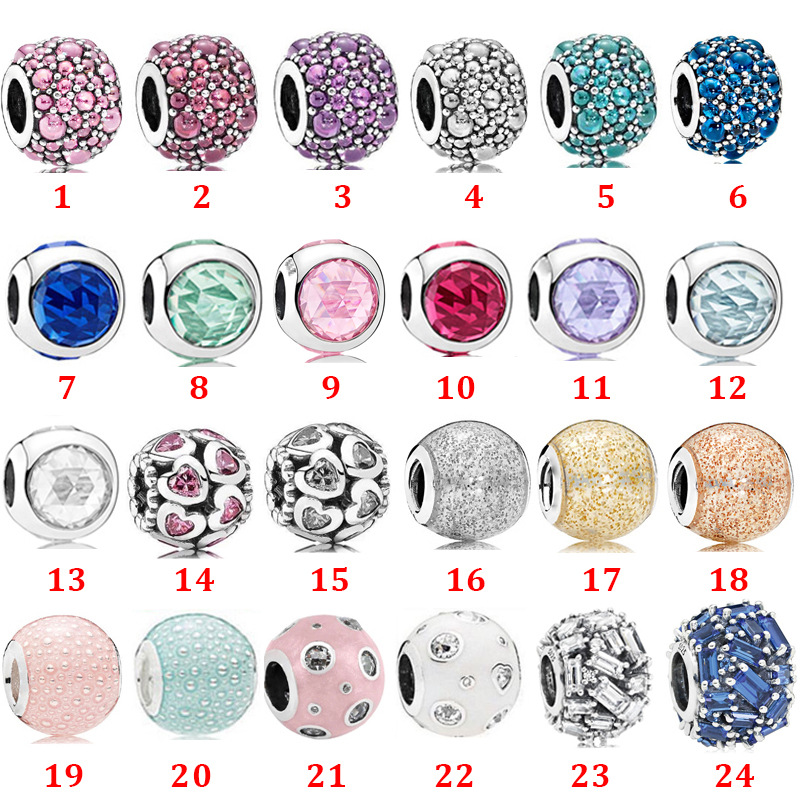 

Genuine 925 Sterling Silver Fit Pandora Bracelet Charms Bubble Style Love Heart String Pendant Beads Love Heart Blue Crysta Charm For DIY Beads Charms, Black