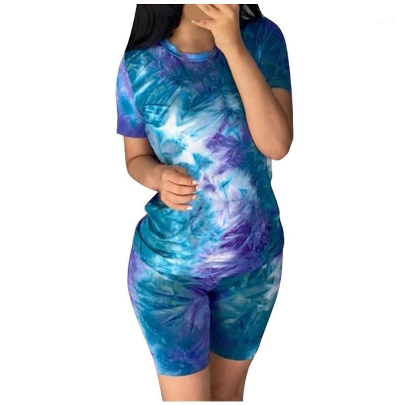 

SAGACE Outfits For Women Plus Size Tie-Dye Short Sleeve Top+Shorts Sportswear Female Gym Yoga Set Summer Casual Home Suits1, Blue