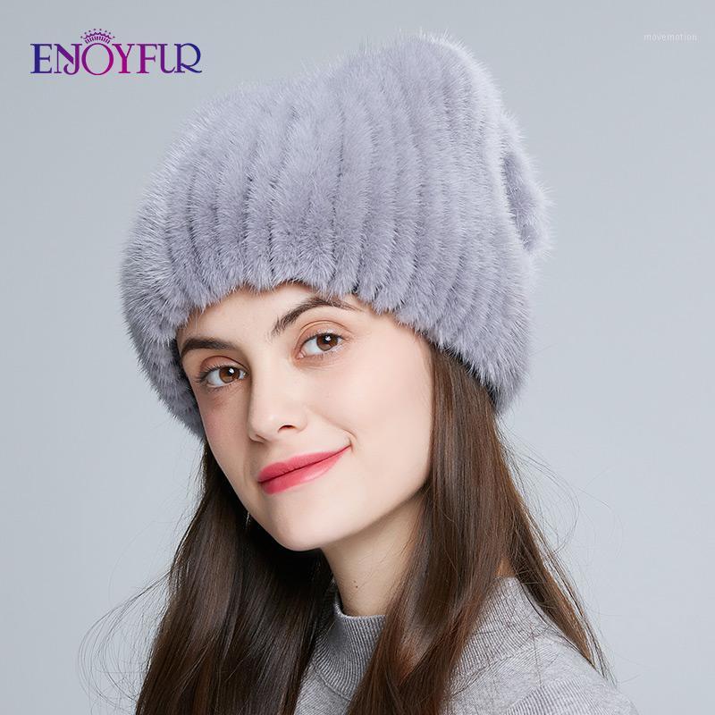 

ENJOYFUR winter women fur hats hand sewn knitted quality natural mink square caps fashion bowknot rhinestone thick lady bonnets1, 01