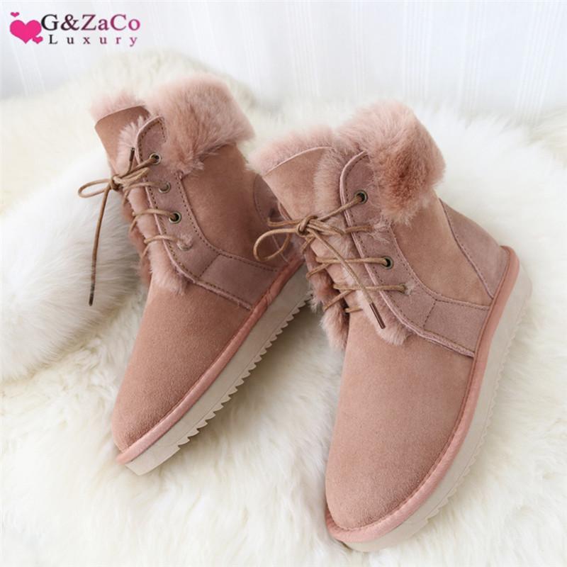 

G&Zaco Genuine Sheepskin Boots Women Sheep Wool Boots Shoes Suede Leather Sheep Fur Mid-calf Flat Warm Winter Shoes1, Pink
